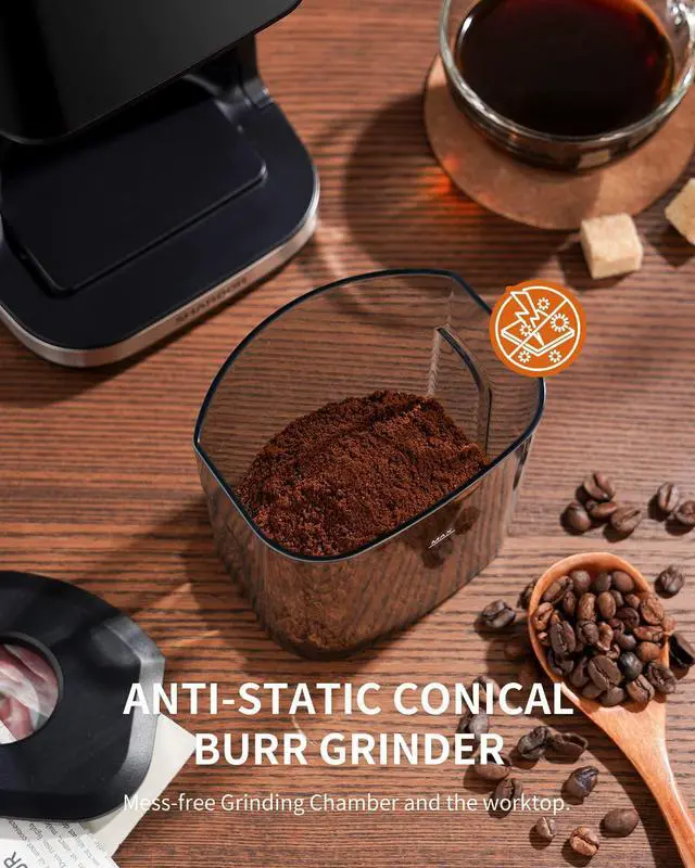 Alt view image 6 of 7 - Conical Burr Espresso Coffee Grinder Electric with Precision Timer 2.0, Touchscreen Adjustable Burr Mill with 51 Precise Settings for Home Use, Anti-static, Stainless Steel