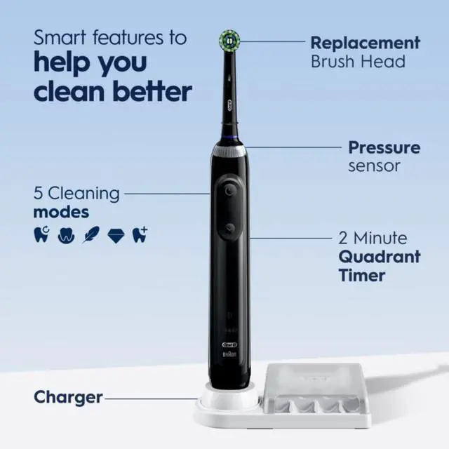 Alt view image 2 of 4 - Pro 5000 Smartseries Power Rechargeable Electric Toothbrush with Bluetooth Connectivity, Black Edition
