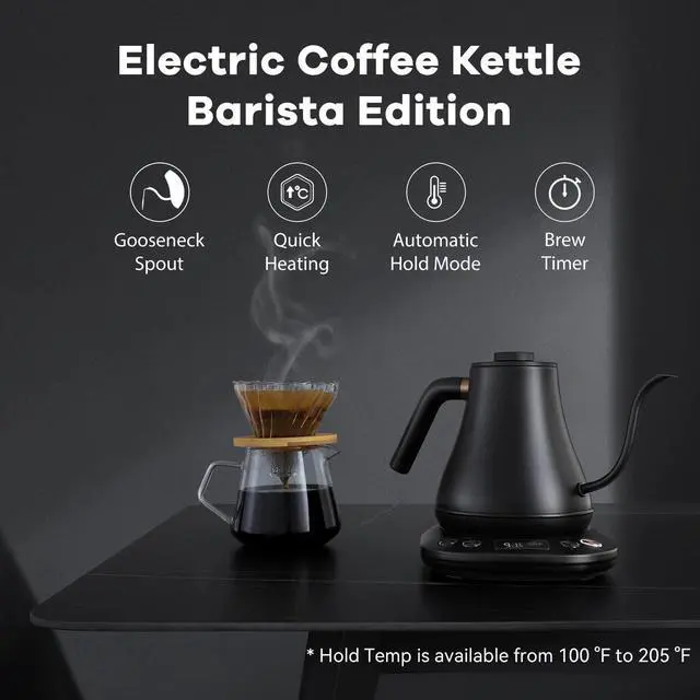 Alt view image 2 of 7 - Electric Kettle Gooseneck Pour Over Kettle ±1 Temperature Control Quick Heating Water Boiler for Coffee & Tea & Formula Auto Shut Off Tea Kettle 1200 Watt, 0.8L, Matt Black, Barista Edition