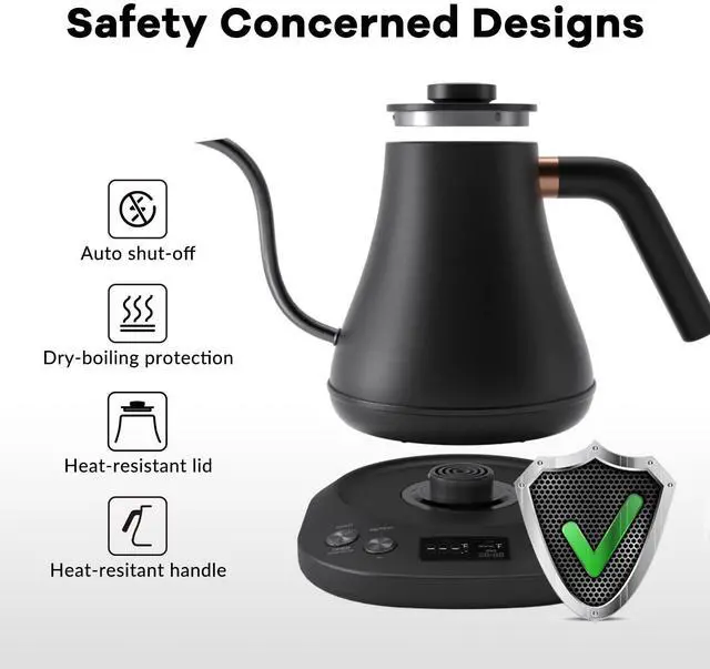 Alt view image 4 of 7 - Electric Kettle Gooseneck Pour Over Kettle ±1 Temperature Control Quick Heating Water Boiler for Coffee & Tea & Formula Auto Shut Off Tea Kettle 1200 Watt, 0.8L, Matt Black, Barista Edition