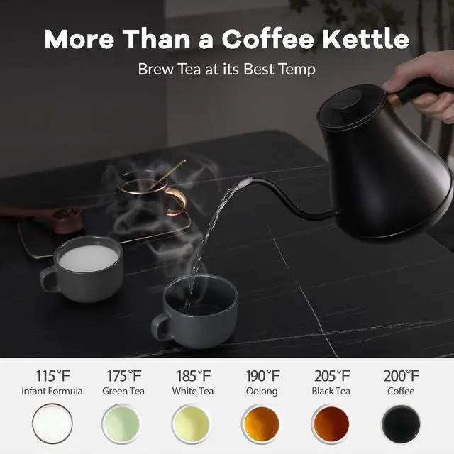 Alt view image 6 of 7 - Electric Kettle Gooseneck Pour Over Kettle ±1 Temperature Control Quick Heating Water Boiler for Coffee & Tea & Formula Auto Shut Off Tea Kettle 1200 Watt, 0.8L, Matt Black, Barista Edition
