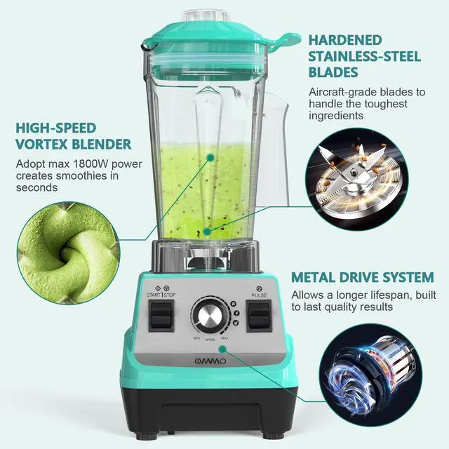 Alt view image 4 of 7 - Blender 1800W, Professional High Speed Countertop Blender with Durable Stainless Steel Blades, 60oz BPA Free Blender for Shakes and Smoothies, Nuts, Ice and Fruits, Dishwasher Safe