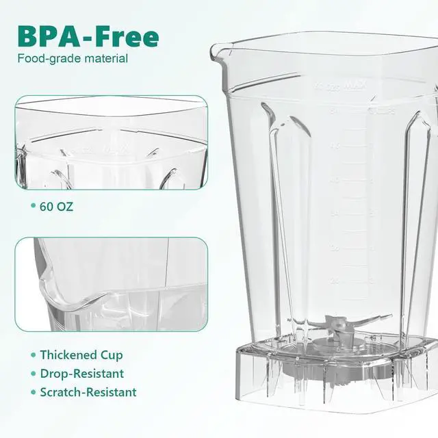 Alt view image 5 of 7 - Blender 1800W, Professional High Speed Countertop Blender with Durable Stainless Steel Blades, 60oz BPA Free Blender for Shakes and Smoothies, Nuts, Ice and Fruits, Dishwasher Safe