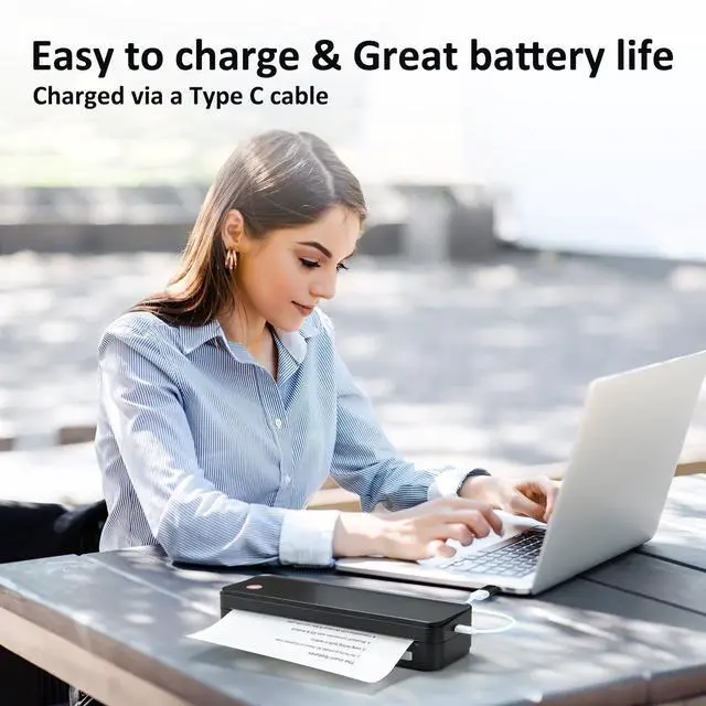 Alt view image 4 of 7 - Inkless Portable Printer for Travel, Wireless Thermal Printer Supports 8.5 x 11 Inch Thermal Paper, Bluetooth Machine Includes Carry Case and 3 Rolls of Paper Kit, Black