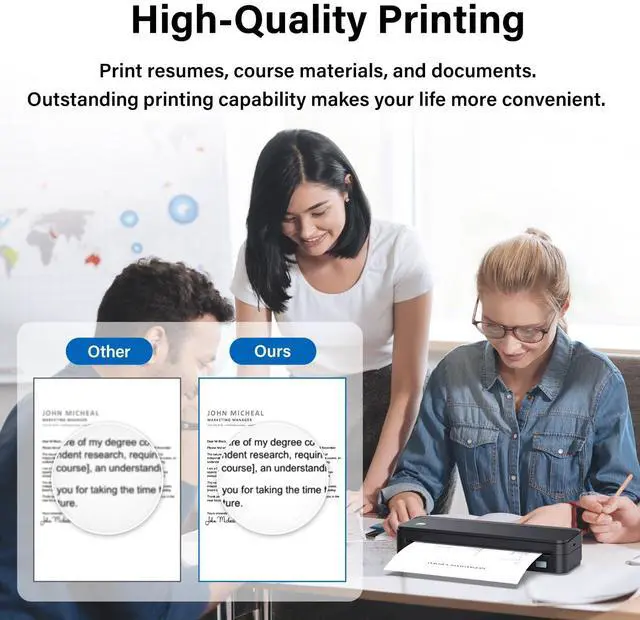 Alt view image 6 of 7 - Inkless Portable Printer for Travel, Wireless Thermal Printer Supports 8.5 x 11 Inch Thermal Paper, Bluetooth Machine Includes Carry Case and 3 Rolls of Paper Kit, Black