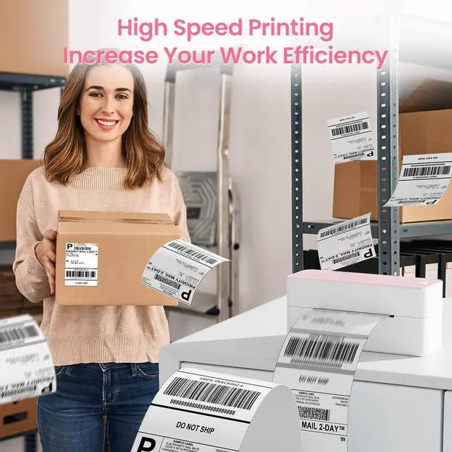 Alt view image 6 of 7 - Bluetooth Thermal Label Printer, 241BT 4X6 Wireless Shipping Labels Printer for Small Business, Pink Label Printers for Shipping Package, Compatible with iPhone, Android, Amazon, Shopify, USPS