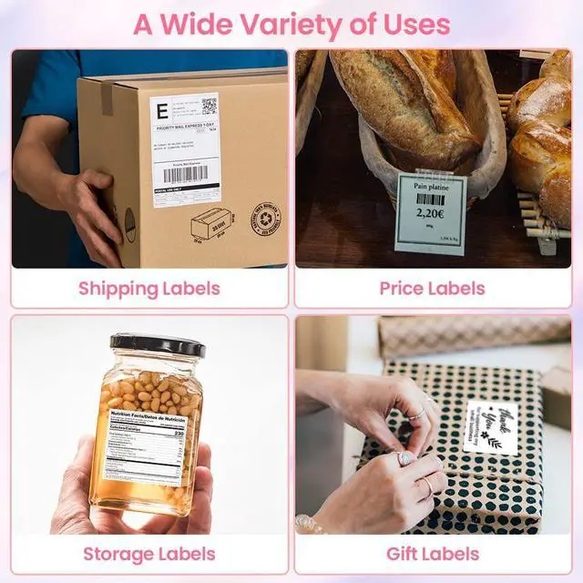 Alt view image 7 of 7 - Bluetooth Thermal Label Printer, 241BT 4X6 Wireless Shipping Labels Printer for Small Business, Pink Label Printers for Shipping Package, Compatible with iPhone, Android, Amazon, Shopify, USPS