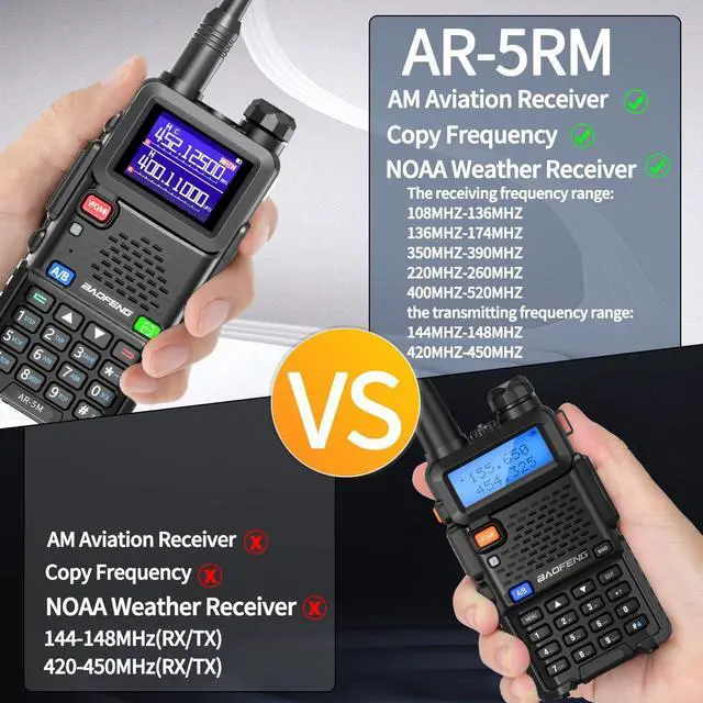 Alt view image 3 of 7 - Radio Ham Radio Long Range AR-5RM 10W Handheld Emergency NOAA Weather Radio 999CH Rechargeable Walkie Talkies with Programming Cable,USB-C Charging for Survival Gear Hunting Camping,2 Pack