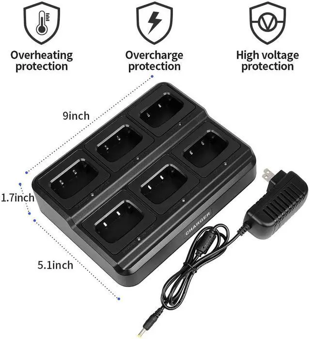 Alt view image 2 of 7 - KEHIPIwalkie talkies for Adults Long Range with Upgraded Earpiece,radios walkie talkies Rechargeable Portable Two Way Radios with 6 Way Multi Gang Charger and Li-ion Battery (6 Pack)