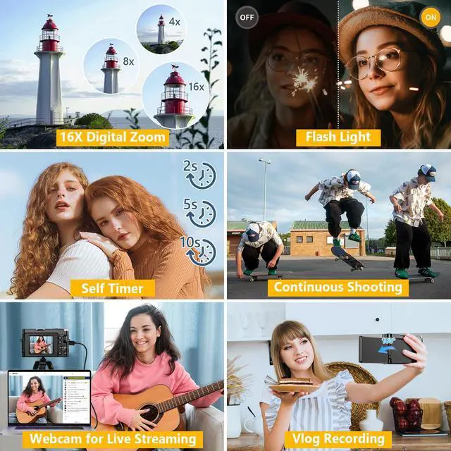 Alt view image 4 of 5 - 4K Digital Camera for Photography Autofocus, Upgraded 64MP WiFi Vlogging Camera for YouTube with 3" 180° Flip Screen, 16X Zoom, Compact Travel Cameras for Beginners with 32GB Card, 2 Batteries, Black