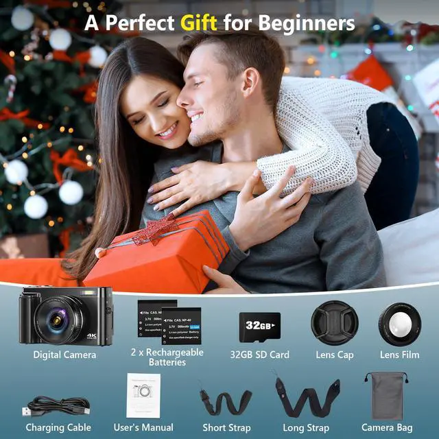 Alt view image 5 of 5 - 4K Digital Camera for Photography Autofocus, Upgraded 64MP WiFi Vlogging Camera for YouTube with 3" 180° Flip Screen, 16X Zoom, Compact Travel Cameras for Beginners with 32GB Card, 2 Batteries, Black