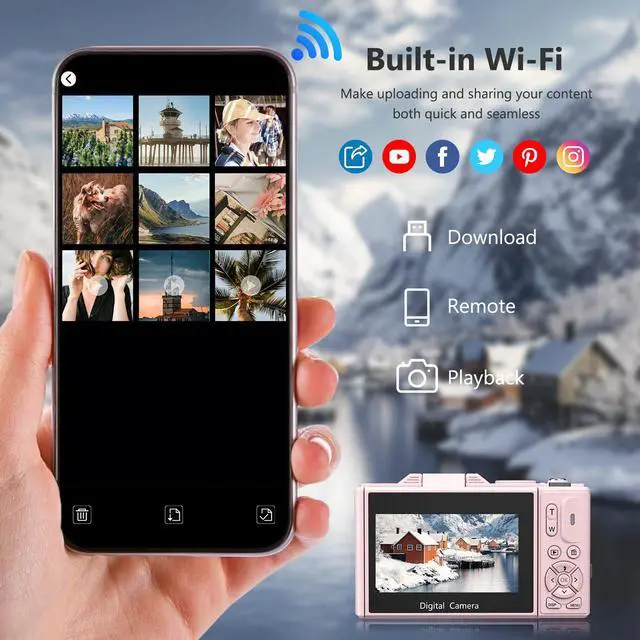 Alt view image 4 of 7 - 4K Digital Camera for Photography, 64MP Vlogging Camera for YouTube with 3" 180° Flip Screen, 18X Digital Zoom Point and Shoot Camara with 32GB Micro SD Card for Beginner (Light Pink)