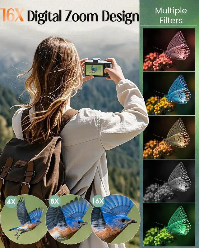 Alt view image 7 of 7 - 4K Digital Camera for Photography with WiFi,64MP Autofocus Vlogging Camera for YouTube,3'' 180° Flip Screen Compact Travel Camera for Teens with 32GB SD Card,16X Zoom,Anti-Shake,2 Batteries(Black)