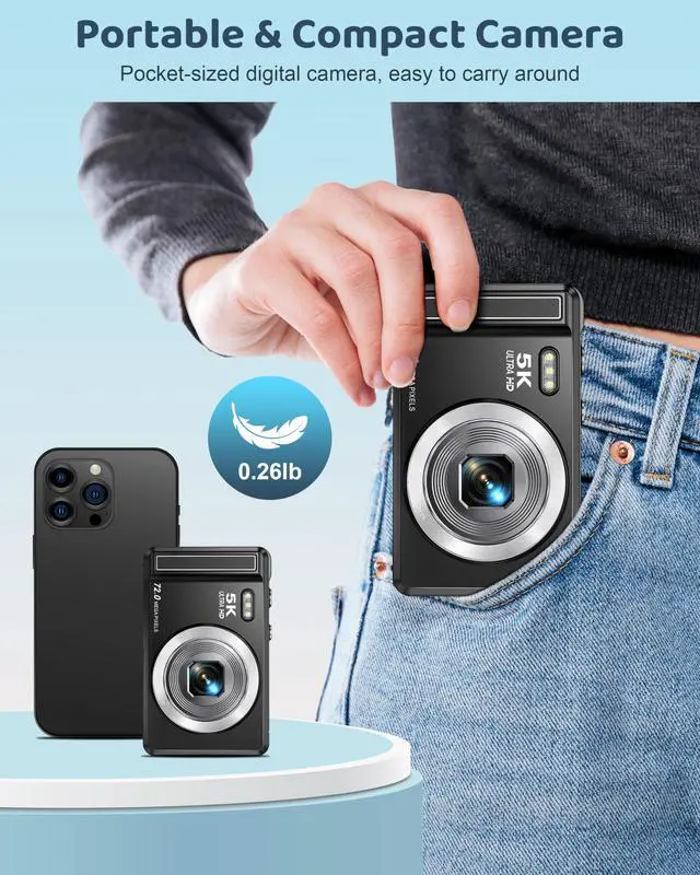 Alt view image 5 of 7 - 5K Digital Camera - 72MP UHD Digital Cameras for Photography - Autofocus Point and Shoot Small Camera with Flash for Kids - 2.8 Inch Screen Compact Portable Vlogging Camara with 16X Zoom, 32GB SD Card