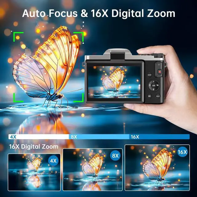 Alt view image 4 of 7 - 4K Digital Camera for Photography with WiFi, 2025 Latest Auto-Focus Vlogging Camera for YouTube Video 3'' 180° Flip Screen Travel Cameras 16X Zoom Anti-Shake 4K Cameras with SD Card, 2 Batteries