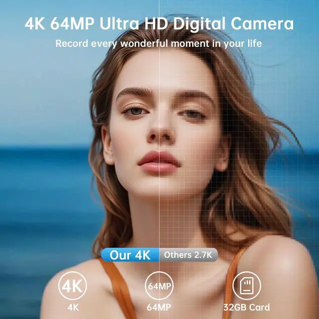 Alt view image 2 of 7 - 4K Digital Camera for Photography with WiFi, 2025 Latest Auto-Focus Vlogging Camera for YouTube Video 3'' 180° Flip Screen Travel Cameras 16X Zoom Anti-Shake 4K Cameras with SD Card, 2 Batteries