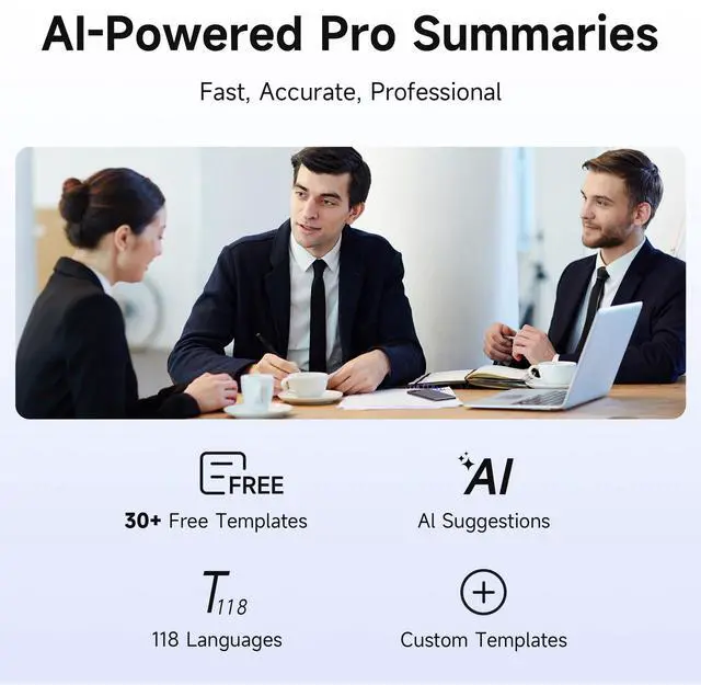 Alt view image 4 of 7 - AI Voice Recorder, 64GB Audio Note Recorder  73H Battery, USB-C Fast Charge, Magnetic Clip, 118-Language Transcription, AI Noise Cancellation, App Control, for Lectures, Meetings, Calls- Gray