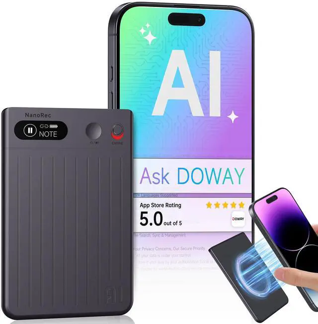 Main image of AI Voice Recorder, 64GB Audio Note Recorder  73H Battery, USB-C Fast Charge, Magnetic Clip, 118-Language Transcription, AI Noise Cancellation, App Control, for Lectures, Meetings, Calls- Gray