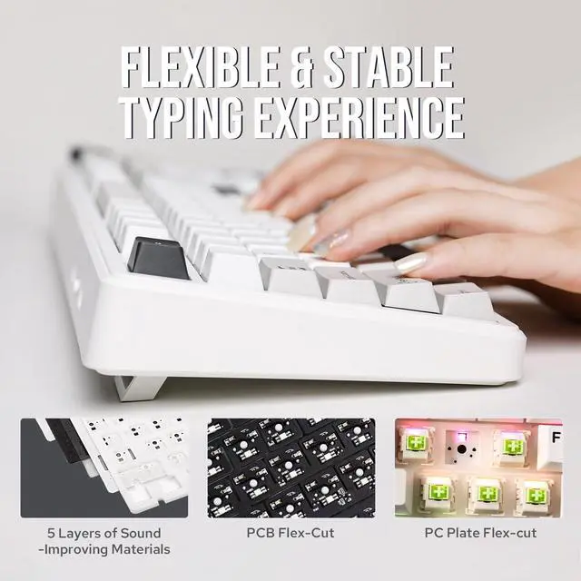 Alt view image 4 of 7 - EPOMAKER x Aula F99 Wireless Mechanical Keyboard, Hot Swappable Gasket Custom Gaming Keyboard with Five-Layer Padding, Bluetooth/2.4GHz/USB-C, 8000mAh Battery (White Grey, Nimbus V3 Switch)