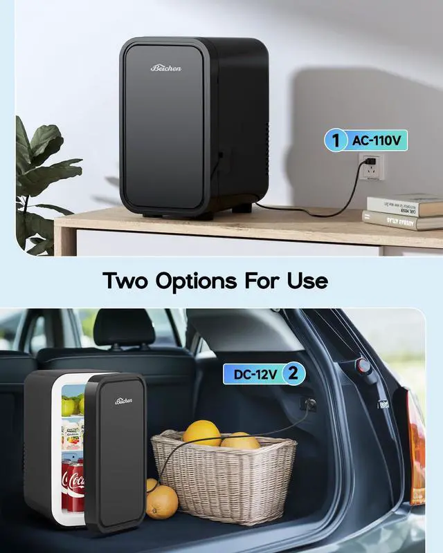 Alt view image 6 of 7 - Mini Fridge,6 Liter / 8 Can Small Fridge for Bedroom, Car, Office & Dorm, AC100-120 V/DC 12 V Portable Thermoelectric Cooler & Warmer for Skincare, Food, Drinks,Black