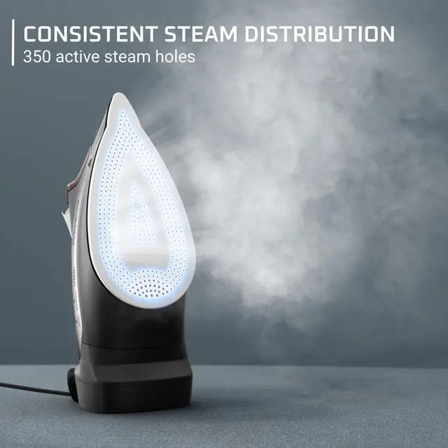 Alt view image 2 of 7 - Access Stainless Steel Soleplate Steam Iron with Retractable Cord, Powerful Steam Diffusion, Auto-Off and Anti-Drip, 1725 Watts, Black Clothes Iron, DW2459