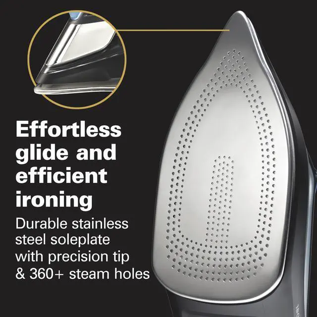 Alt view image 3 of 7 - Steam Iron for Clothes & Garment Steamer with Intuitive FabricIQ Touchpad, Durable Stainless Steel Soleplate, 3-Way Auto Shutoff, 1800 Watts, 350ml Water Tank, 10' Cord, Black (14950)