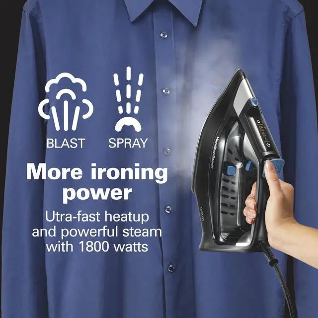 Alt view image 5 of 7 - Steam Iron for Clothes & Garment Steamer with Intuitive FabricIQ Touchpad, Durable Stainless Steel Soleplate, 3-Way Auto Shutoff, 1800 Watts, 350ml Water Tank, 10' Cord, Black (14950)