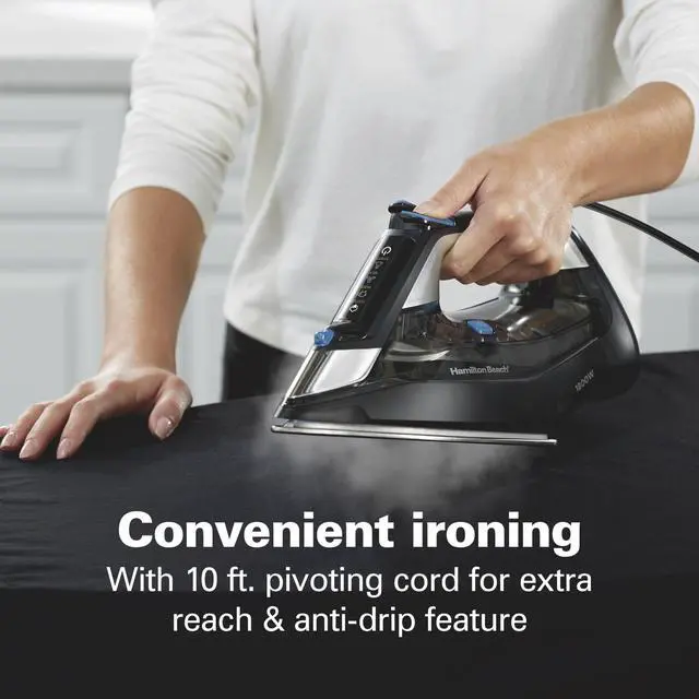 Alt view image 7 of 7 - Steam Iron for Clothes & Garment Steamer with Intuitive FabricIQ Touchpad, Durable Stainless Steel Soleplate, 3-Way Auto Shutoff, 1800 Watts, 350ml Water Tank, 10' Cord, Black (14950)