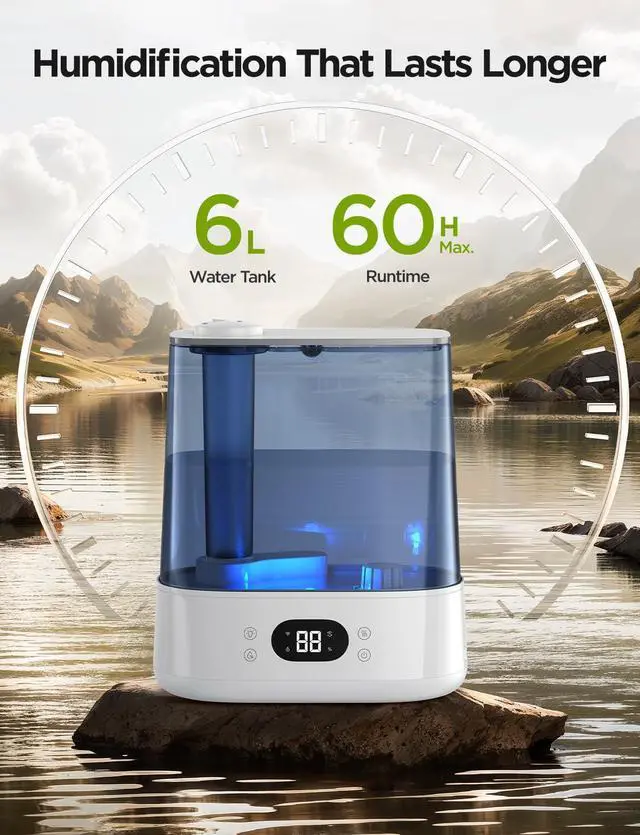 Alt view image 7 of 7 - Smart Humidifiers for Bedroom, 6L Cool Mist Top Fill for Large Room, Humidity Sensor, Auto Mode, Schedule, 60H Quiet Runtime, WiFi Humidifier Essence Diffuser for Baby Plant, Work with Alexa