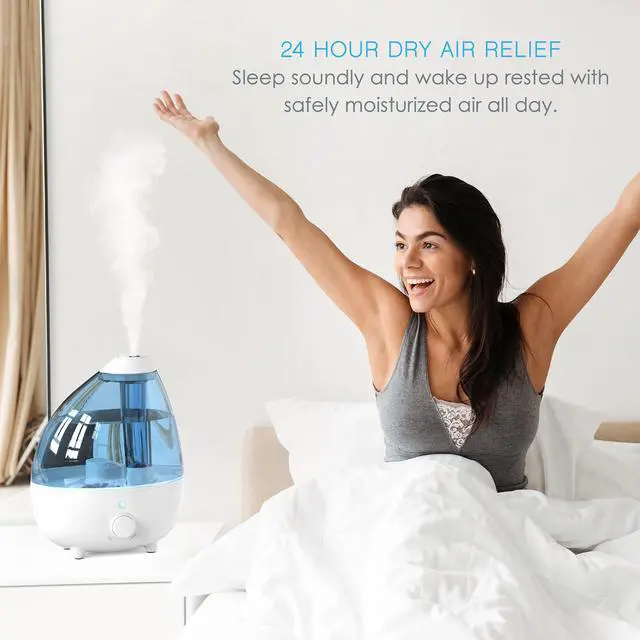 Alt view image 2 of 6 - MistAire XL Ultrasonic Cool Mist Humidifier - All Day Operation for Large Rooms, 1 Gallon Tank, Variable Mist Control, Automatic Shut-Off, Whisper Quiet, and Optional Night Light