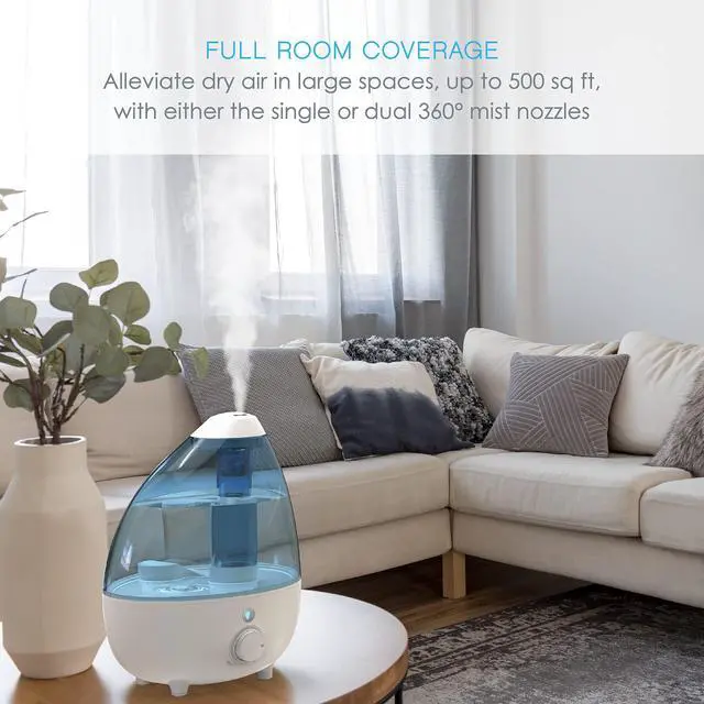 Alt view image 3 of 6 - MistAire XL Ultrasonic Cool Mist Humidifier - All Day Operation for Large Rooms, 1 Gallon Tank, Variable Mist Control, Automatic Shut-Off, Whisper Quiet, and Optional Night Light