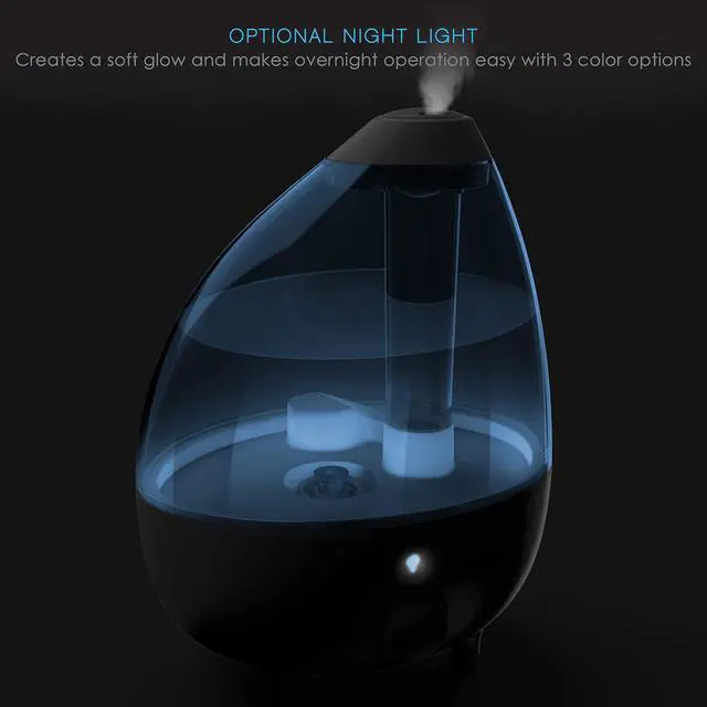 Alt view image 5 of 6 - MistAire XL Ultrasonic Cool Mist Humidifier - All Day Operation for Large Rooms, 1 Gallon Tank, Variable Mist Control, Automatic Shut-Off, Whisper Quiet, and Optional Night Light