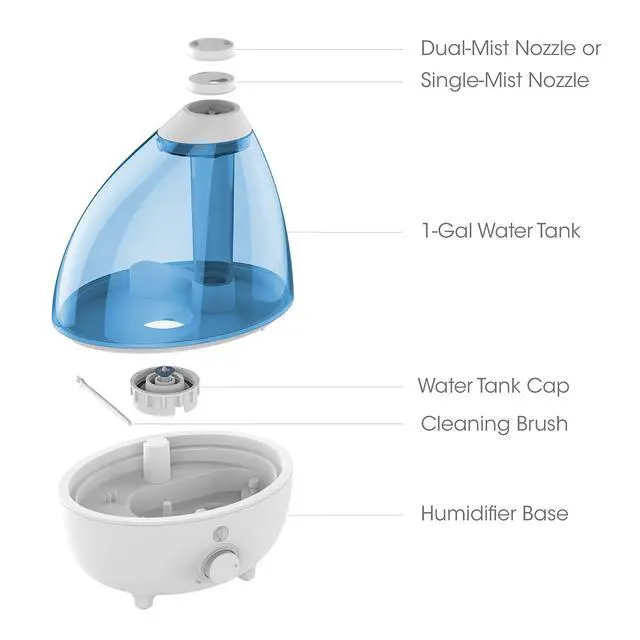 Alt view image 4 of 6 - MistAire XL Ultrasonic Cool Mist Humidifier - All Day Operation for Large Rooms, 1 Gallon Tank, Variable Mist Control, Automatic Shut-Off, Whisper Quiet, and Optional Night Light