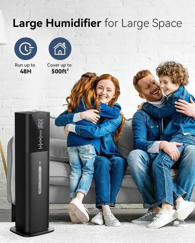 Alt view image 3 of 7 - Humidifiers for Bedroom, 2.11Gal 8L Quiet Humidifiers for Large Room with Timer, 360°Nozzle, 3 Speed Ultrasonic Cool Mist Humidifier with Humidistat for Baby Home Adults Plants