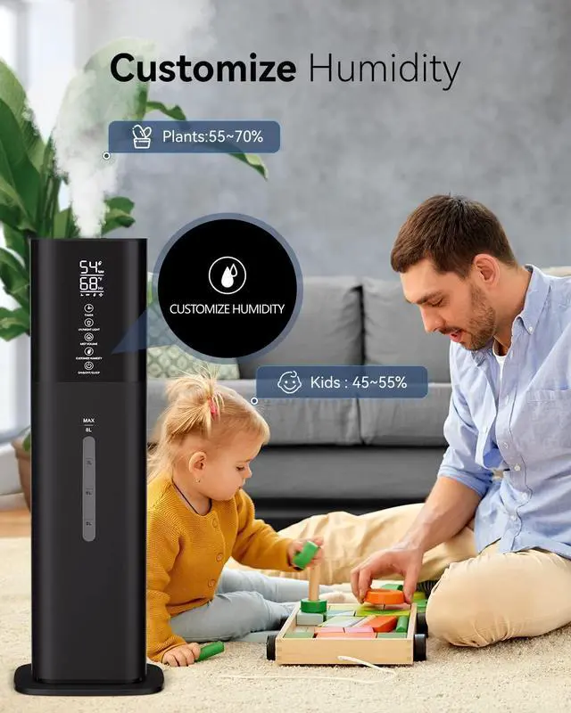 Alt view image 5 of 7 - Humidifiers for Bedroom, 2.11Gal 8L Quiet Humidifiers for Large Room with Timer, 360°Nozzle, 3 Speed Ultrasonic Cool Mist Humidifier with Humidistat for Baby Home Adults Plants
