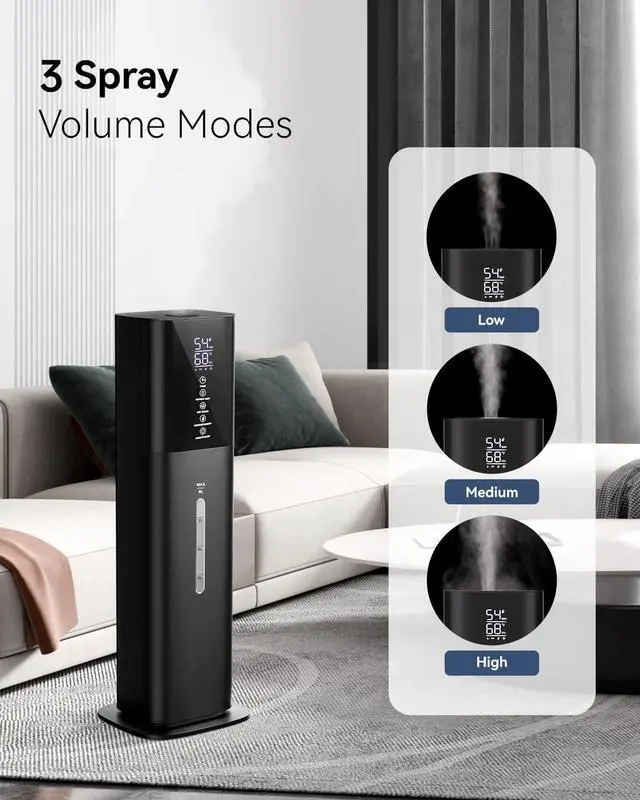 Alt view image 6 of 7 - Humidifiers for Bedroom, 2.11Gal 8L Quiet Humidifiers for Large Room with Timer, 360°Nozzle, 3 Speed Ultrasonic Cool Mist Humidifier with Humidistat for Baby Home Adults Plants