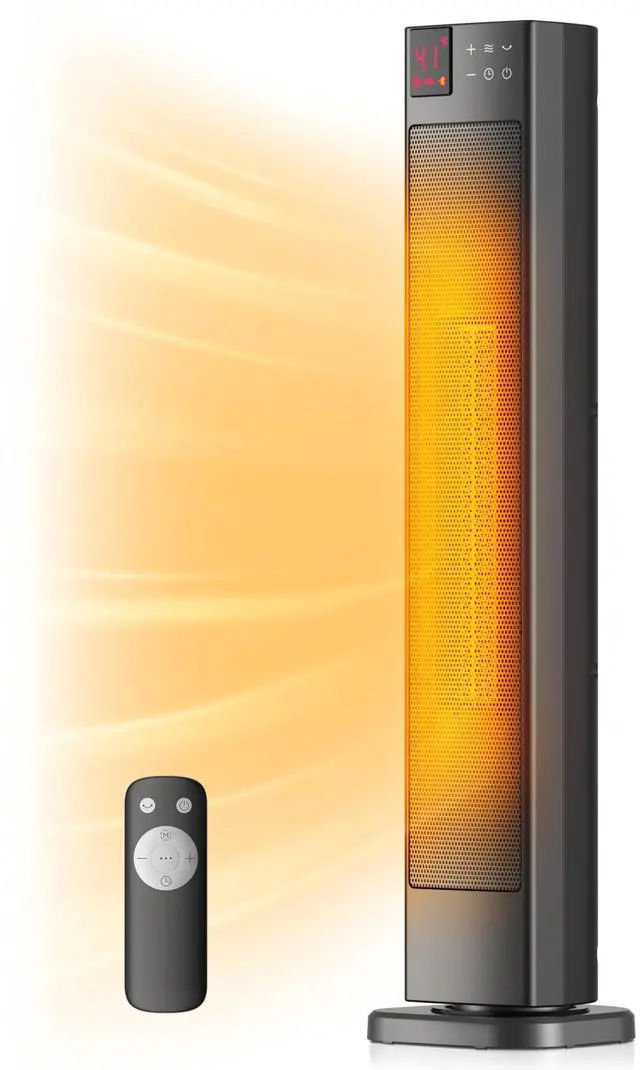 Main image of 30 Ceramic Tower Space Heater with Adjustable Thermostat for Large Room, 75° Oscillation, Remote Control & 12H Timer, Tip-Over Switch & Overheating Protection, 1500W, PHF15RSAPH30, Black