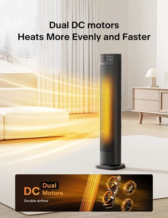 Alt view image 3 of 7 - 30 Ceramic Tower Space Heater with Adjustable Thermostat for Large Room, 75° Oscillation, Remote Control & 12H Timer, Tip-Over Switch & Overheating Protection, 1500W, PHF15RSAPH30, Black