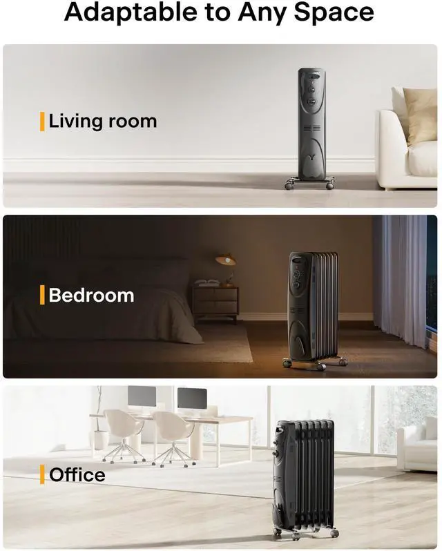 Alt view image 7 of 7 - PHO15A2AGB, Basic Electric Oil Filled Radiator,black space heater, 26.10 x 14.20 x 11.00