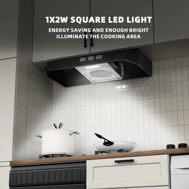 Alt view image 5 of 7 - Black Range Hood 30 inch Under Cabinet, Ducted/Ductless Convertible Kitchen Hood, Stainless Steel Stove Vent Hood with 2 Speed Exhaust Fan, Rocker Button Control, 300 CFM Powerful Suction