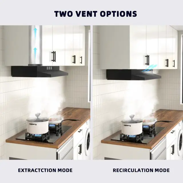 Alt view image 6 of 7 - Black Range Hood 30 inch Under Cabinet, Ducted/Ductless Convertible Kitchen Hood, Stainless Steel Stove Vent Hood with 2 Speed Exhaust Fan, Rocker Button Control, 300 CFM Powerful Suction