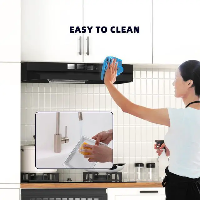 Alt view image 7 of 7 - Black Range Hood 30 inch Under Cabinet, Ducted/Ductless Convertible Kitchen Hood, Stainless Steel Stove Vent Hood with 2 Speed Exhaust Fan, Rocker Button Control, 300 CFM Powerful Suction