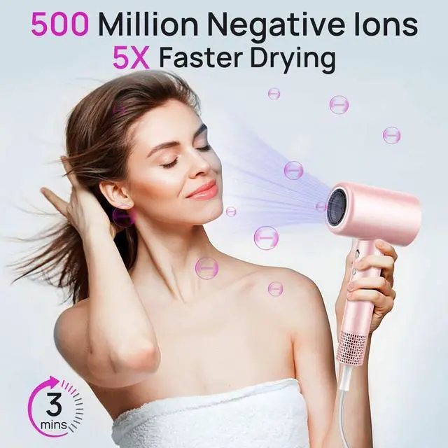 Alt view image 2 of 6 - Hair Dryer, 110000 RPM Fast Drying Blow Dryer with Magnetic Diffuser and Concentrator, Professional Lightweight Ionic Hair Dryer for Women and Men