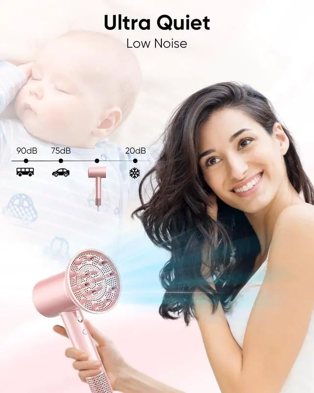 Alt view image 3 of 6 - Hair Dryer, 110000 RPM Fast Drying Blow Dryer with Magnetic Diffuser and Concentrator, Professional Lightweight Ionic Hair Dryer for Women and Men