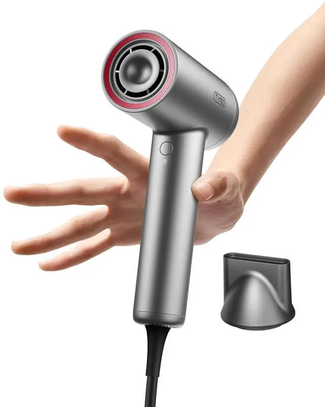 Main image of Ionic Hair Dryer for Women, Professional Blow Dryer with 110000 RPM Brushless Motor for Fast Drying, Travel Lightweight AIRHYPE Lite Hairdryer, Low Noise, 4 Temps & 3 Speeds for Man, Silver