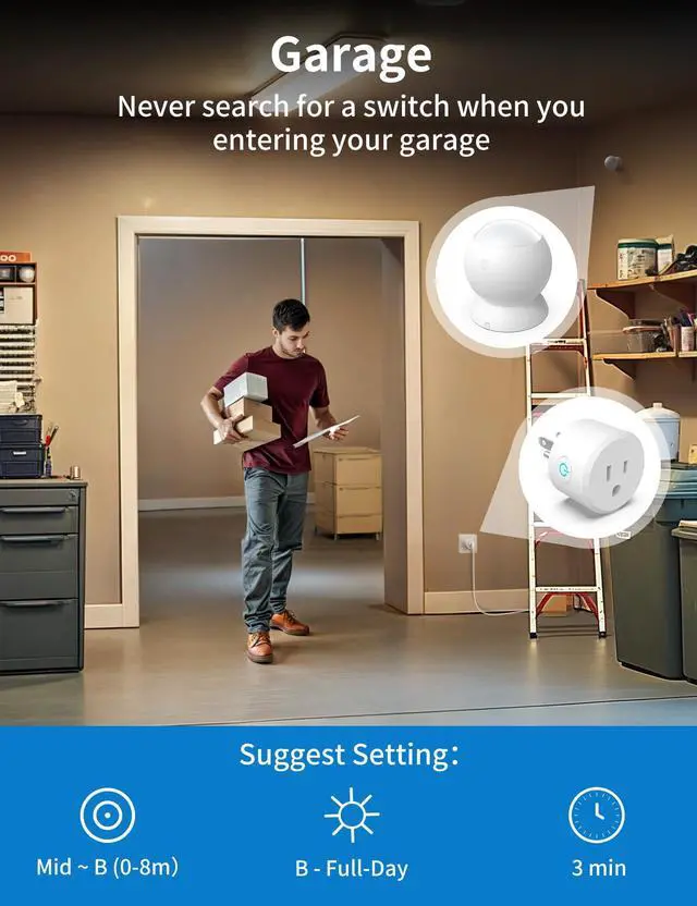 Alt view image 3 of 7 - 2 Pack Wireless Motion Sensor Outlet, Plug-in PIR Infrared Motion Activated Switch for Light Home Appliances Control, Motion Detector Socket for Bathroom, Garage, Laundry Room Lamps Exhaust Fan