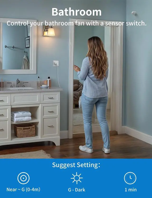 Alt view image 4 of 7 - 2 Pack Wireless Motion Sensor Outlet, Plug-in PIR Infrared Motion Activated Switch for Light Home Appliances Control, Motion Detector Socket for Bathroom, Garage, Laundry Room Lamps Exhaust Fan