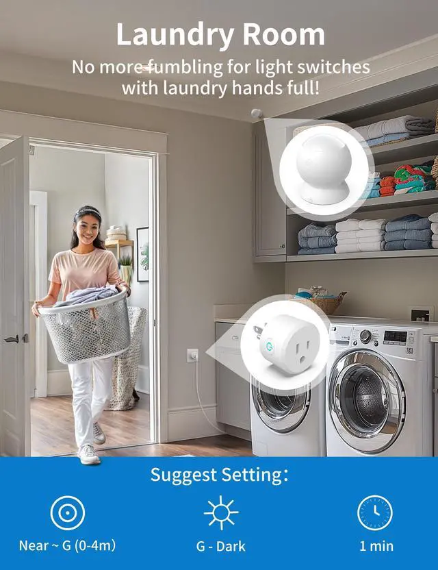 Alt view image 6 of 7 - 2 Pack Wireless Motion Sensor Outlet, Plug-in PIR Infrared Motion Activated Switch for Light Home Appliances Control, Motion Detector Socket for Bathroom, Garage, Laundry Room Lamps Exhaust Fan