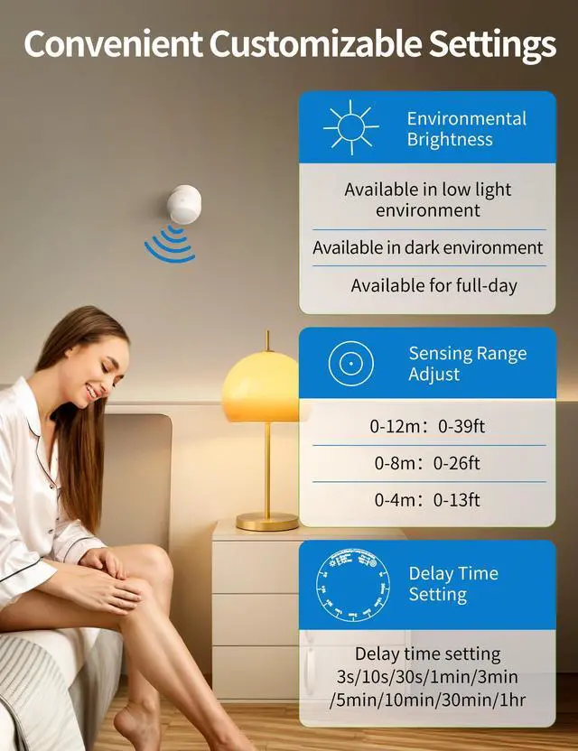 Alt view image 7 of 7 - 2 Pack Wireless Motion Sensor Outlet, Plug-in PIR Infrared Motion Activated Switch for Light Home Appliances Control, Motion Detector Socket for Bathroom, Garage, Laundry Room Lamps Exhaust Fan