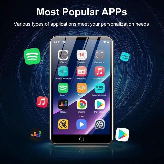 Alt view image 3 of 7 - 80GB MP3 Player with Bluetooth and WiFi, 4" HD Full Touch Screen MP3 Player with Spotify, Amazon Music,YouTube,Pandora,Libby,Android MP4 Music Player for Kids (Black)